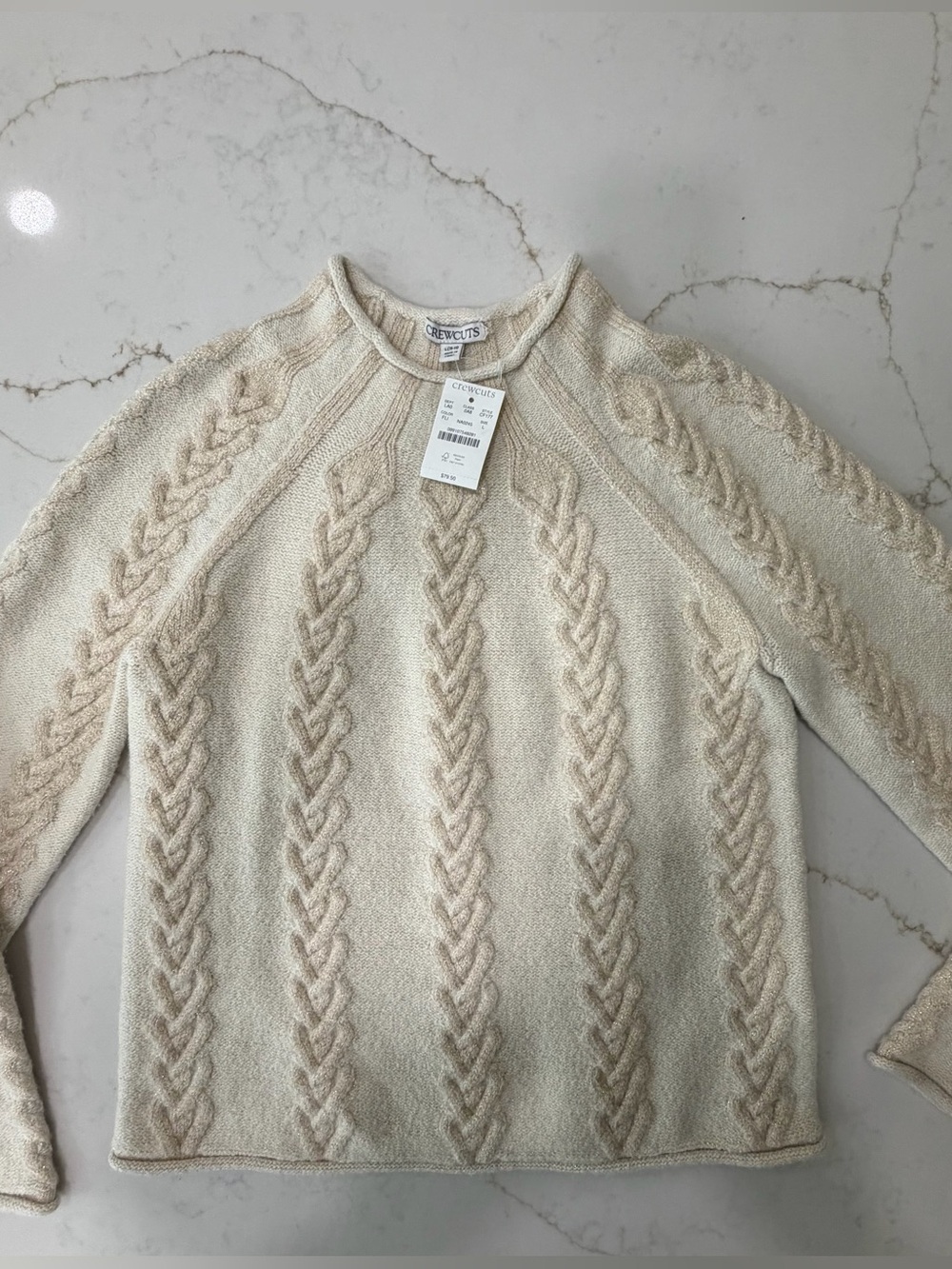 NWT J.Crew Crewcuts Cream Metallic Cable Knit Sweater Girls L 10-11